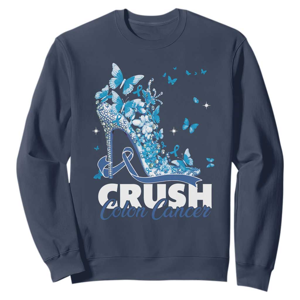 Crush Colon Cancer Sweatshirt Colorectal Cancer Support Bling Blue Ribbon High Heel