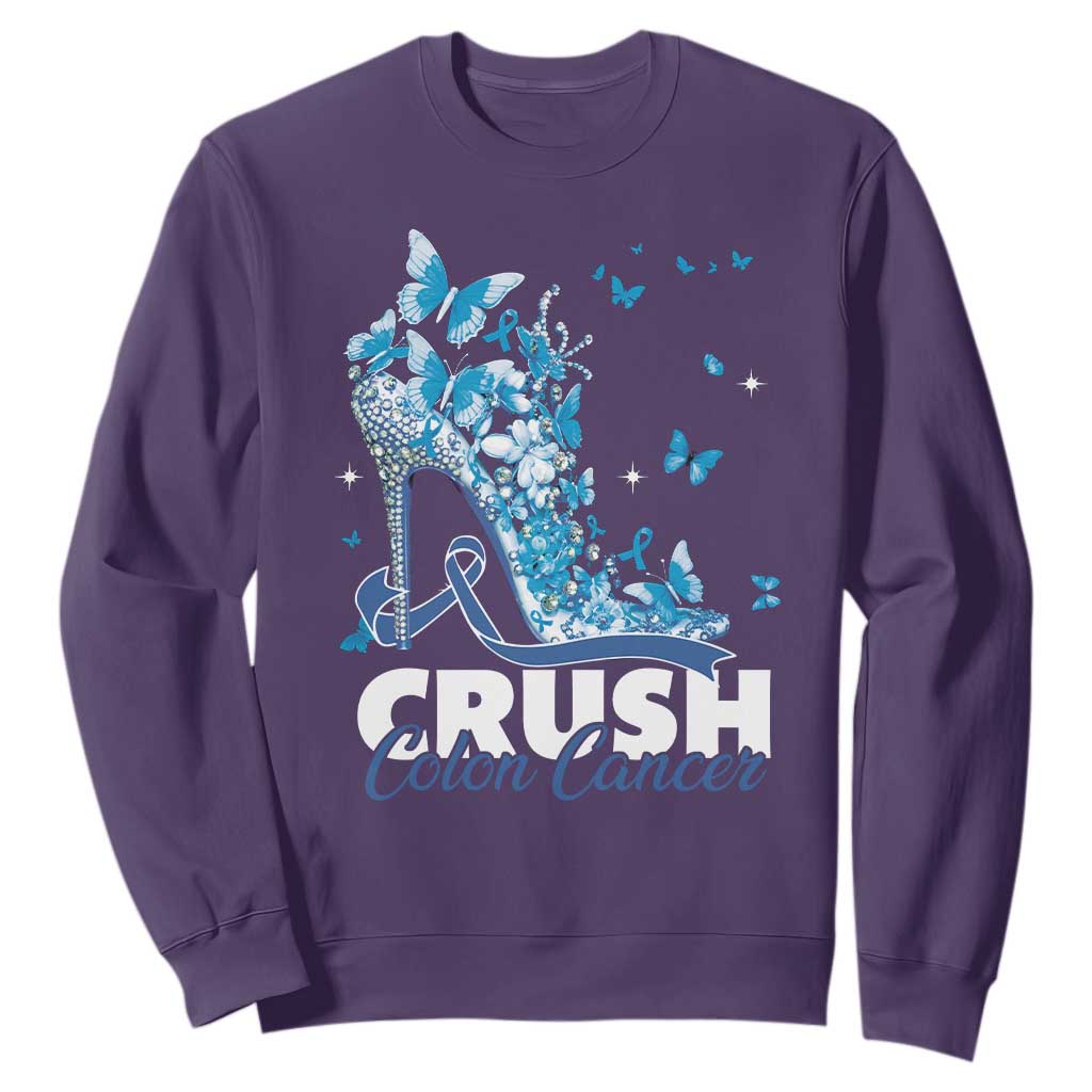 Crush Colon Cancer Sweatshirt Colorectal Cancer Support Bling Blue Ribbon High Heel
