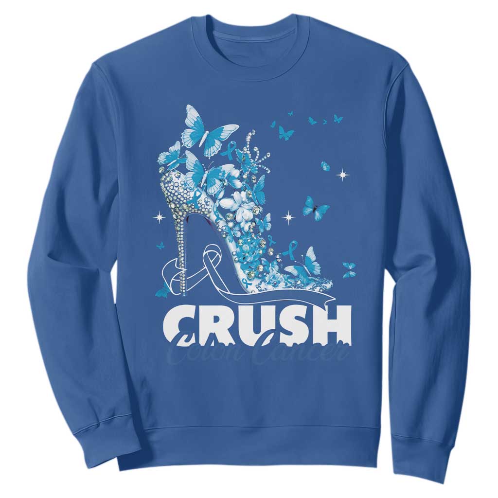 Crush Colon Cancer Sweatshirt Colorectal Cancer Support Bling Blue Ribbon High Heel