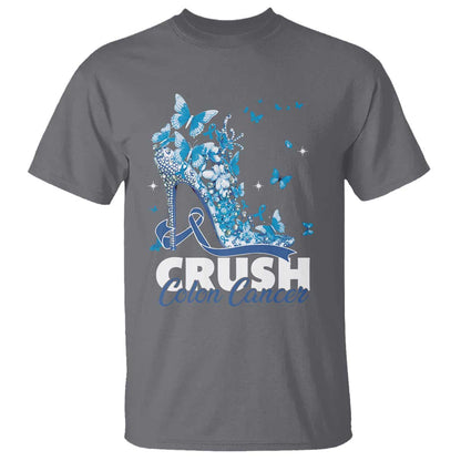 Crush Colon Cancer T Shirt Colorectal Cancer Support Bling Blue Ribbon High Heel