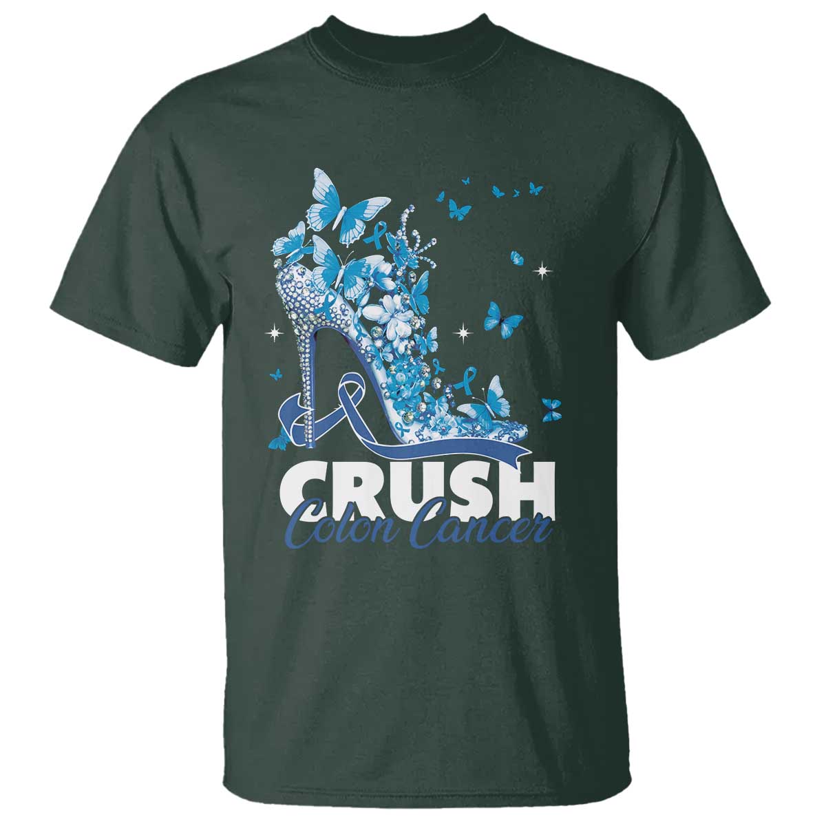 Crush Colon Cancer T Shirt Colorectal Cancer Support Bling Blue Ribbon High Heel