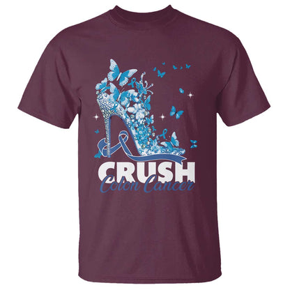 Crush Colon Cancer T Shirt Colorectal Cancer Support Bling Blue Ribbon High Heel