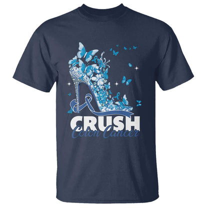 Crush Colon Cancer T Shirt Colorectal Cancer Support Bling Blue Ribbon High Heel