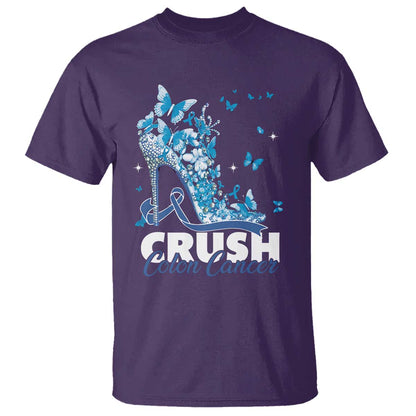 Crush Colon Cancer T Shirt Colorectal Cancer Support Bling Blue Ribbon High Heel