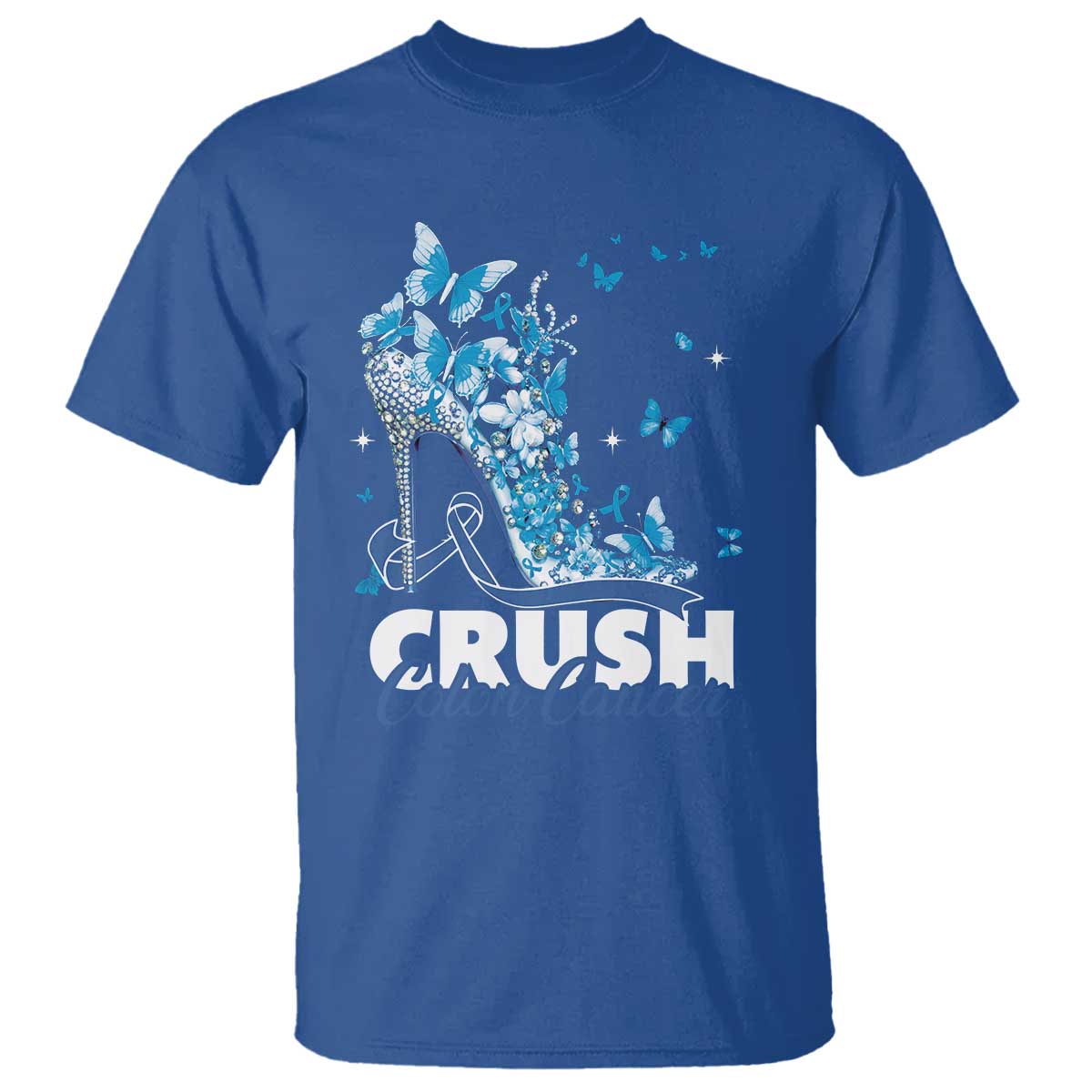 Crush Colon Cancer T Shirt Colorectal Cancer Support Bling Blue Ribbon High Heel