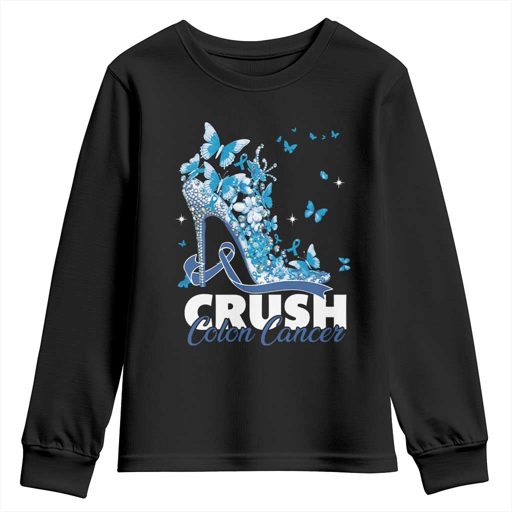 Crush Colon Cancer Youth Sweatshirt Colorectal Cancer Support Bling Blue Ribbon High Heel