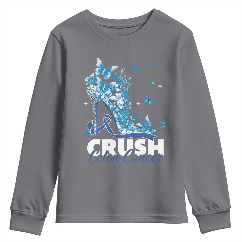 Crush Colon Cancer Youth Sweatshirt Colorectal Cancer Support Bling Blue Ribbon High Heel