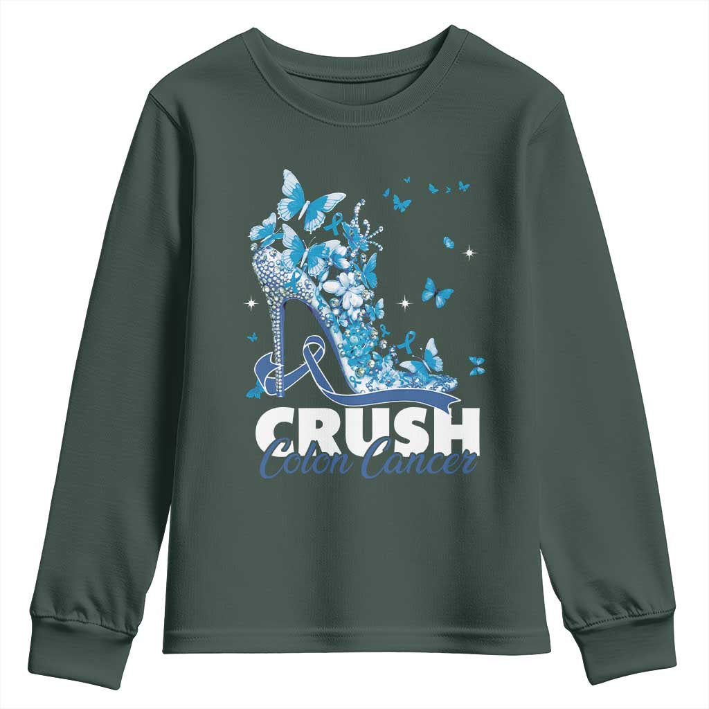 Crush Colon Cancer Youth Sweatshirt Colorectal Cancer Support Bling Blue Ribbon High Heel