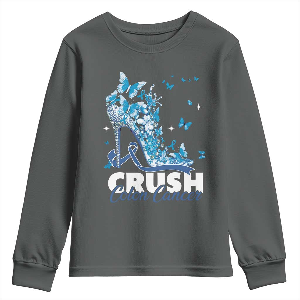 Crush Colon Cancer Youth Sweatshirt Colorectal Cancer Support Bling Blue Ribbon High Heel