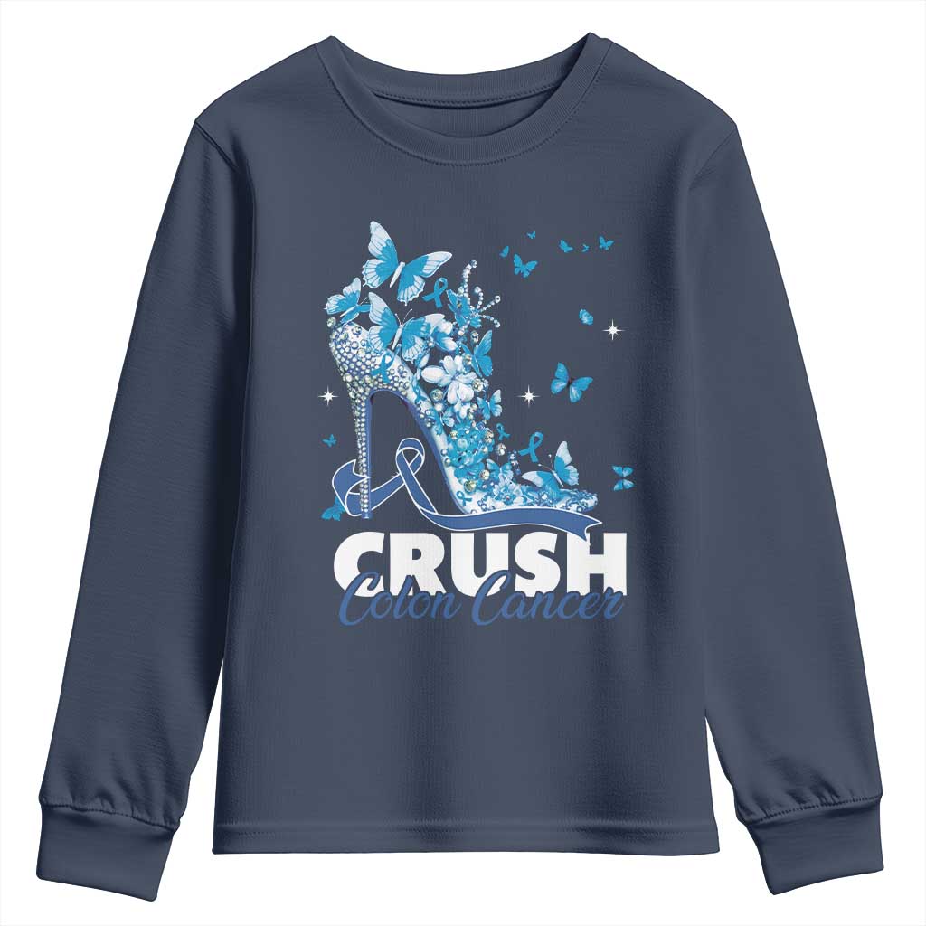 Crush Colon Cancer Youth Sweatshirt Colorectal Cancer Support Bling Blue Ribbon High Heel