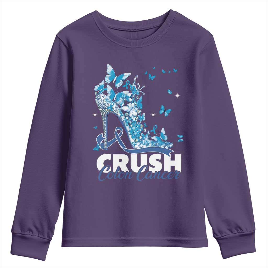 Crush Colon Cancer Youth Sweatshirt Colorectal Cancer Support Bling Blue Ribbon High Heel