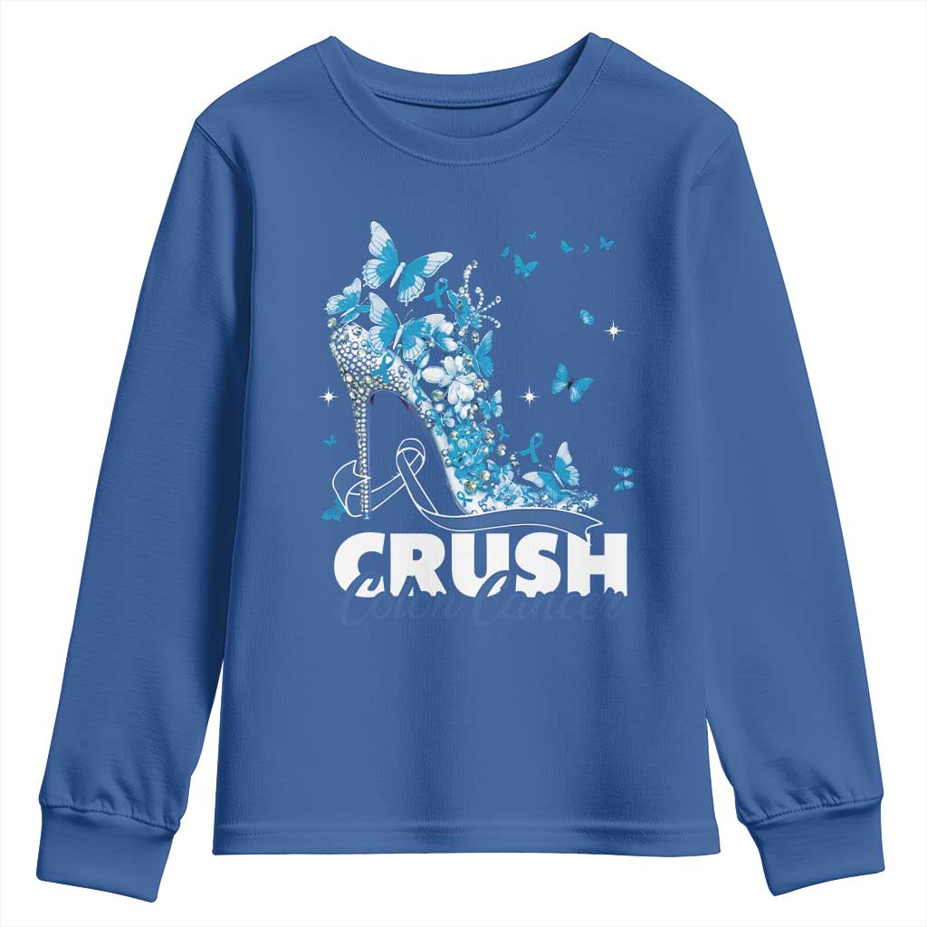 Crush Colon Cancer Youth Sweatshirt Colorectal Cancer Support Bling Blue Ribbon High Heel