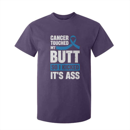 Colon Cancer Support T Shirt For Kid Cancer Touched My Butt So I Kicked It's Ass Dark Blue Ribbon