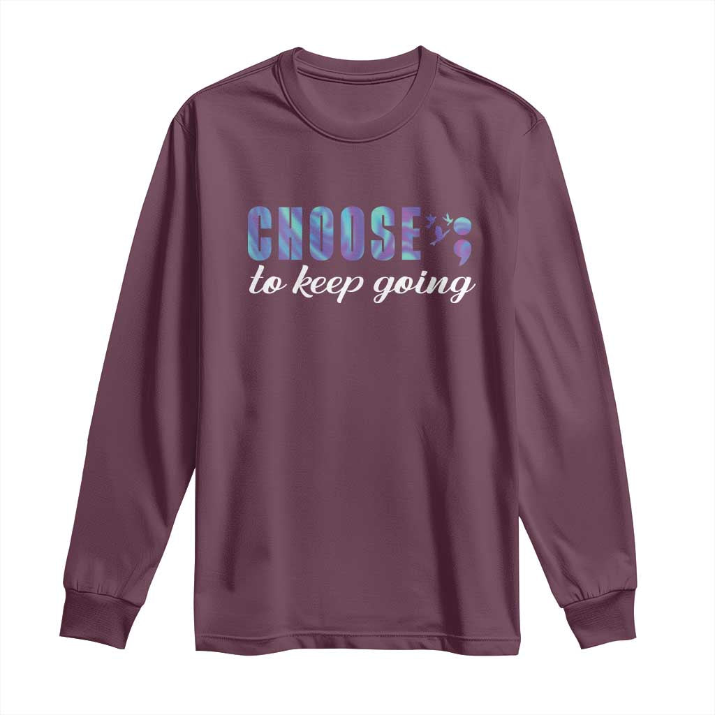 Suicide Prevention Support Long Sleeve Shirt Choose To Keep Going Semicolon Birds