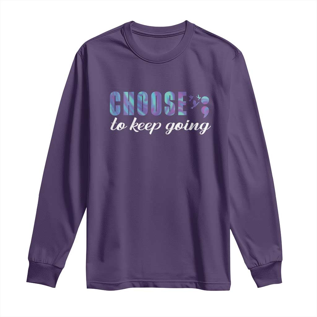 Suicide Prevention Support Long Sleeve Shirt Choose To Keep Going Semicolon Birds