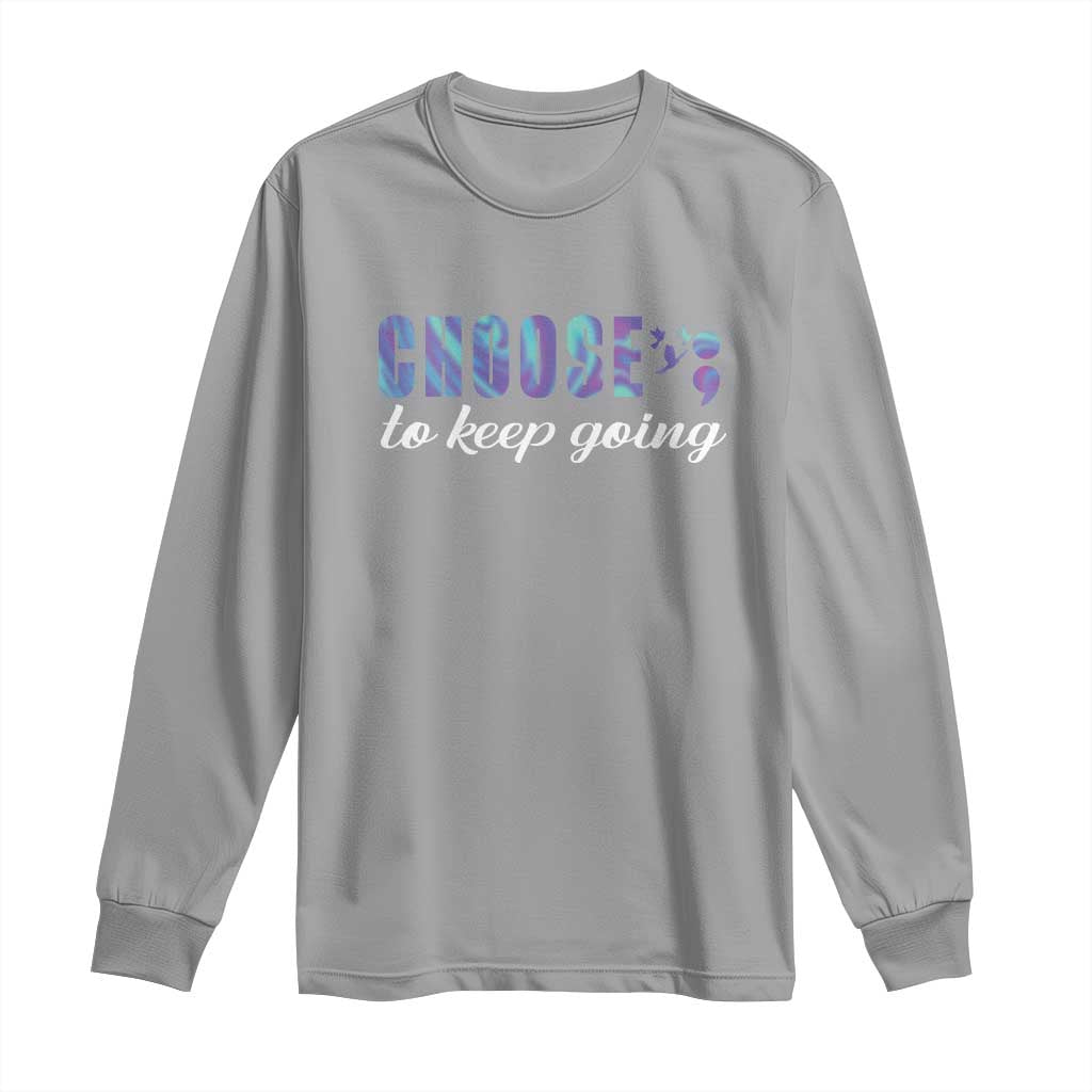 Suicide Prevention Support Long Sleeve Shirt Choose To Keep Going Semicolon Birds