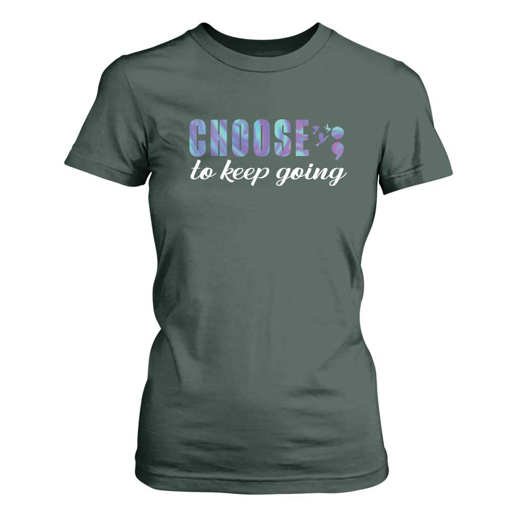 Suicide Prevention Support T Shirt For Women Choose To Keep Going Semicolon Birds
