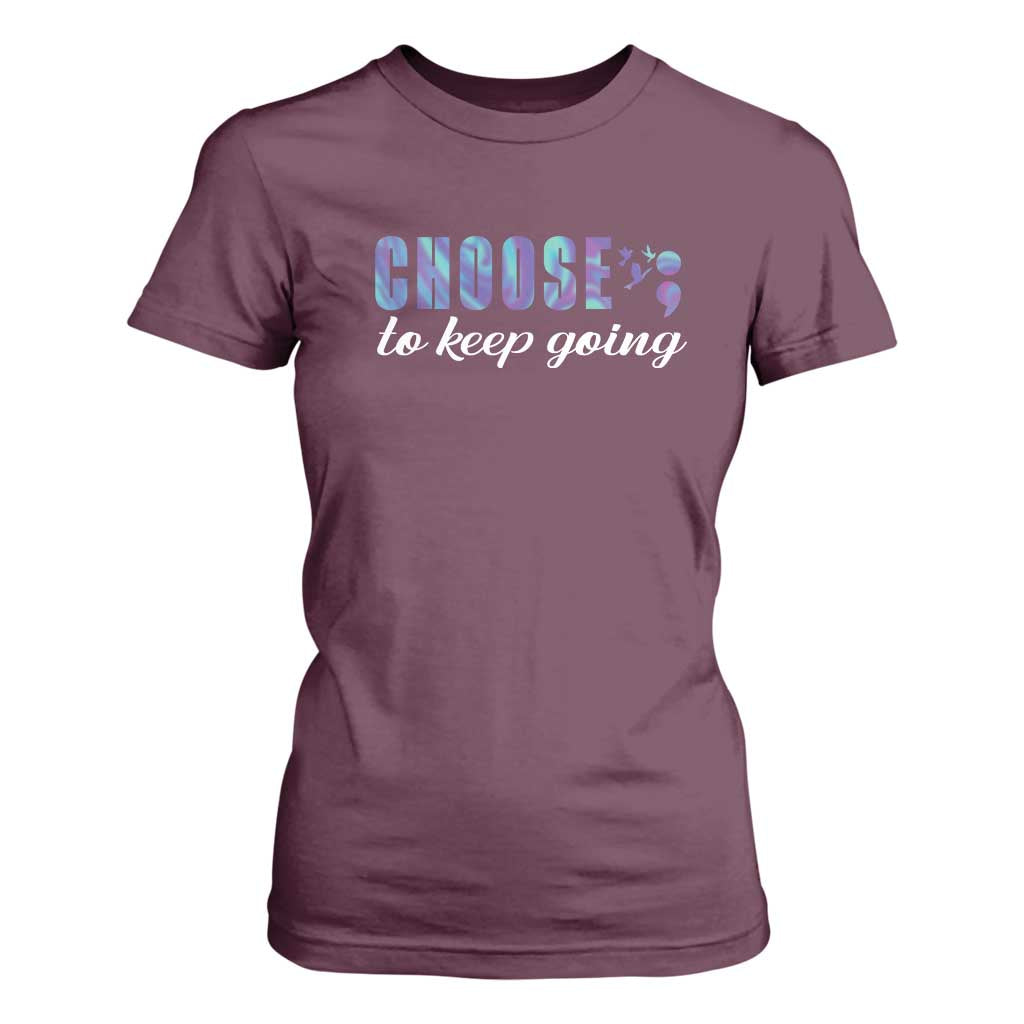 Suicide Prevention Support T Shirt For Women Choose To Keep Going Semicolon Birds