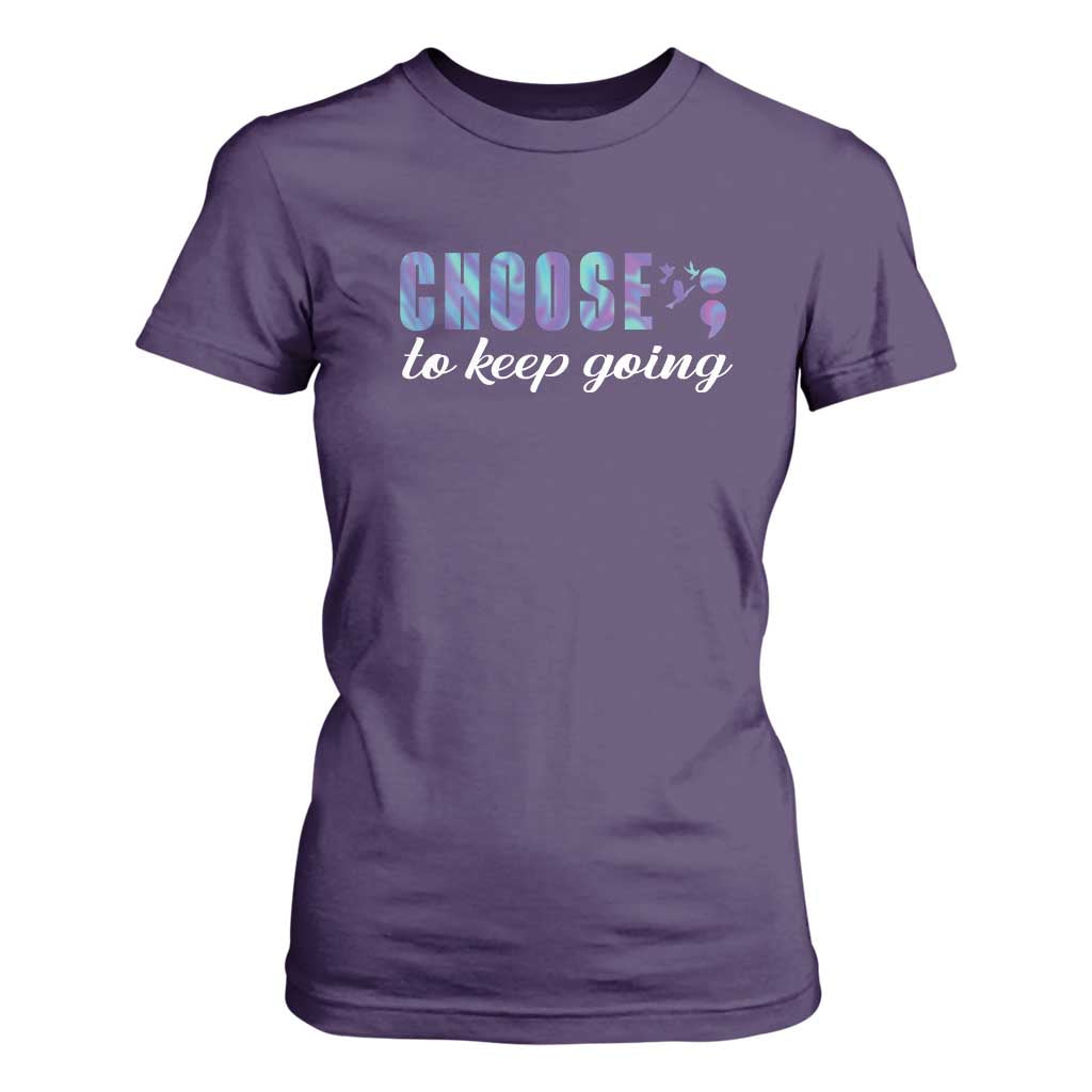 Suicide Prevention Support T Shirt For Women Choose To Keep Going Semicolon Birds