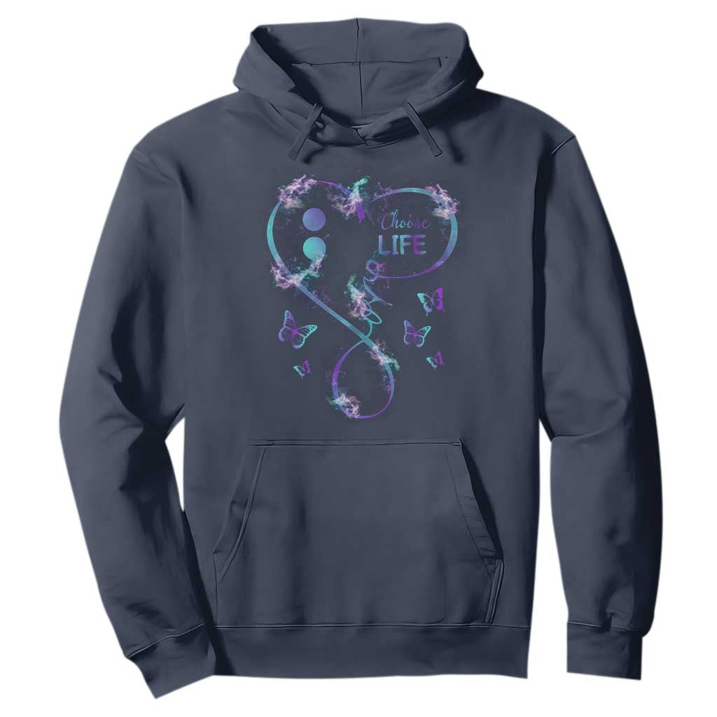 Suicide Prevention Support Hoodie Choose Life Love Heart Semicolon Butterfly