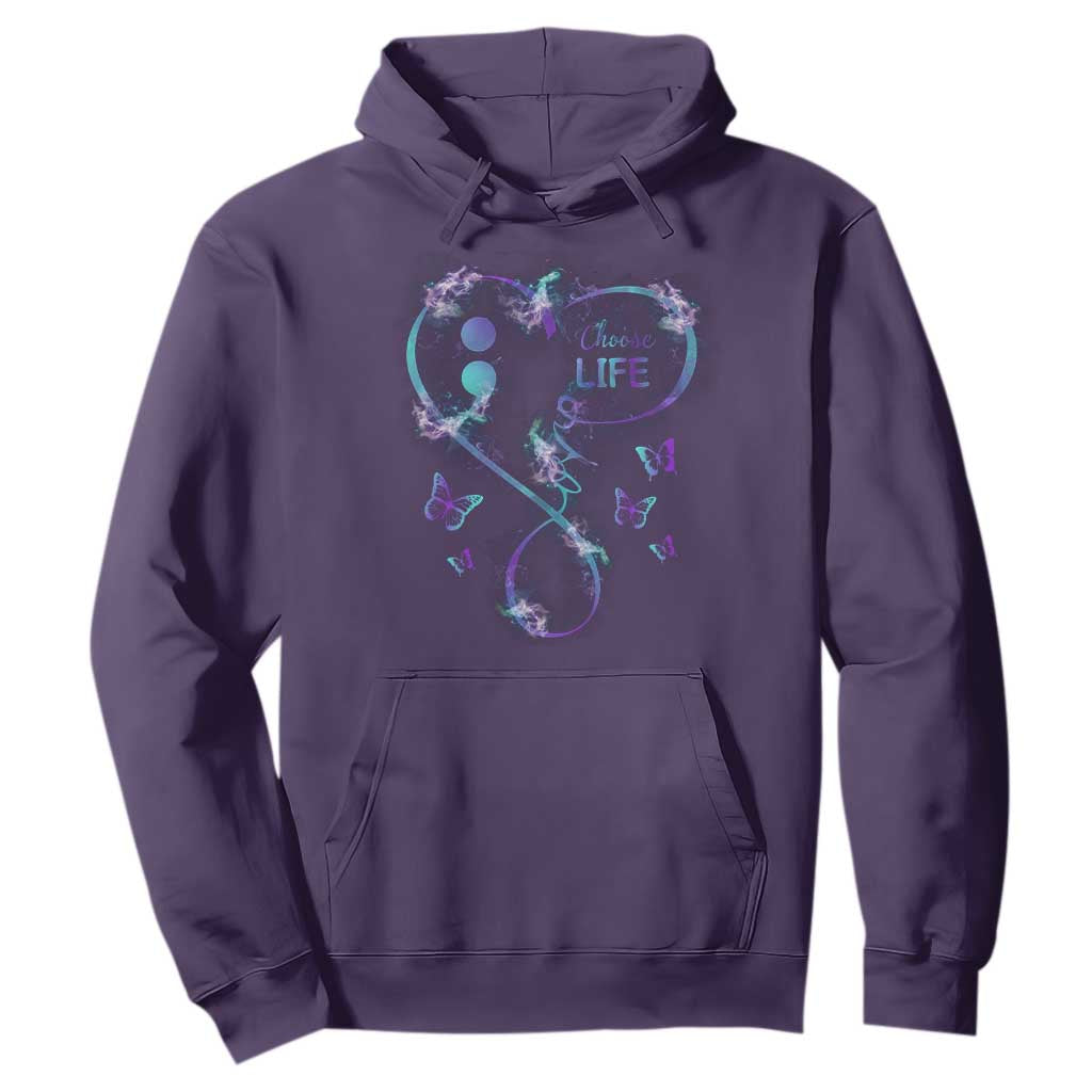 Suicide Prevention Support Hoodie Choose Life Love Heart Semicolon Butterfly