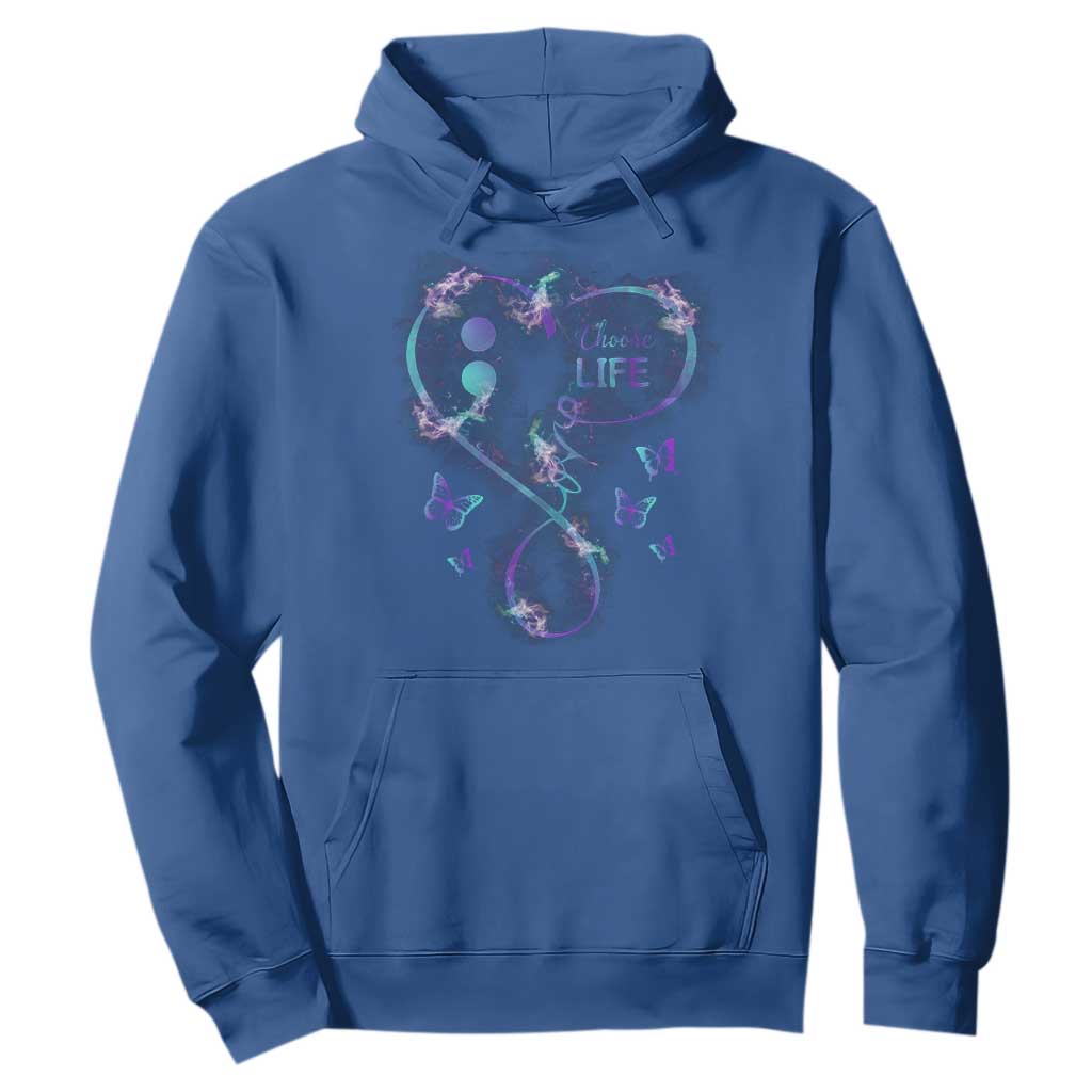 Suicide Prevention Support Hoodie Choose Life Love Heart Semicolon Butterfly