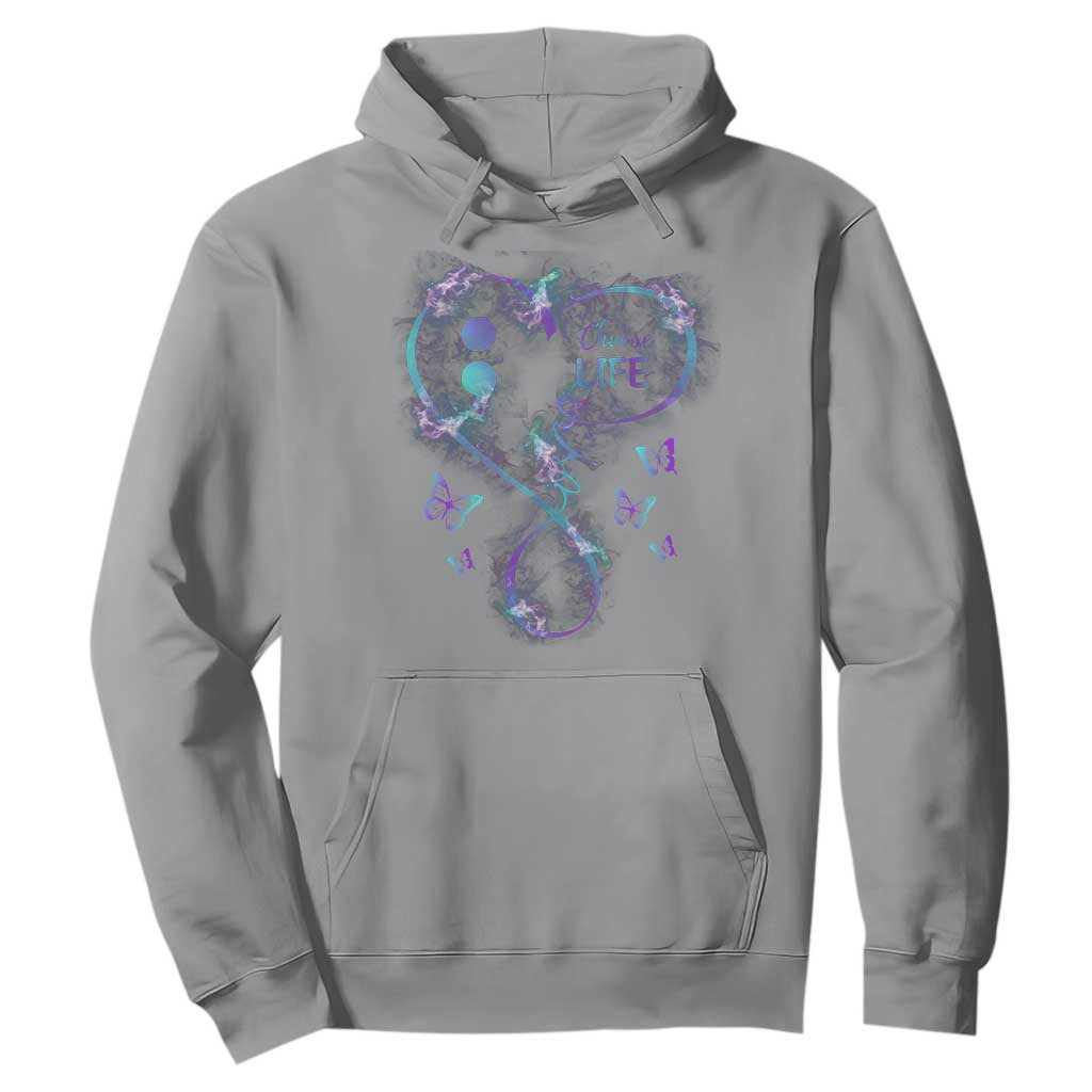 Suicide Prevention Support Hoodie Choose Life Love Heart Semicolon Butterfly