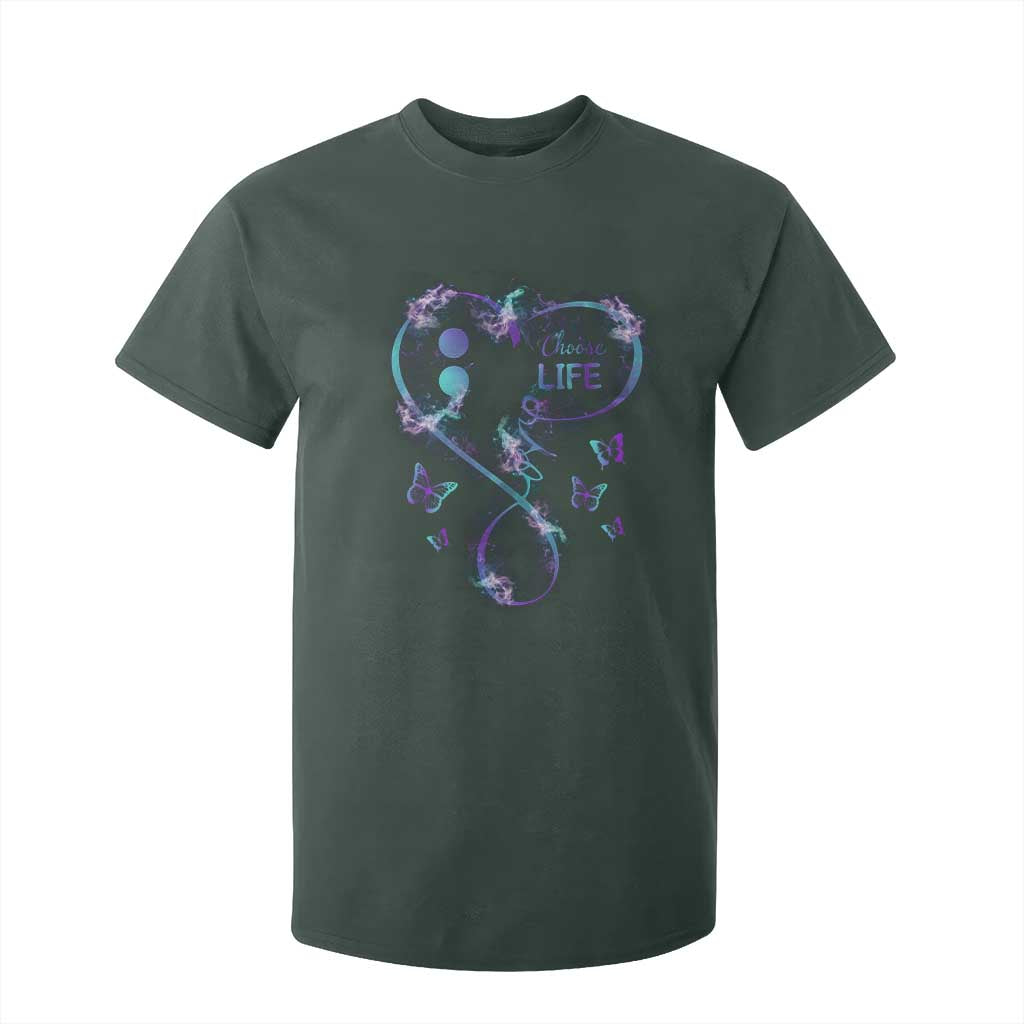 Suicide Prevention Support T Shirt For Kid Choose Life Love Heart Semicolon Butterfly