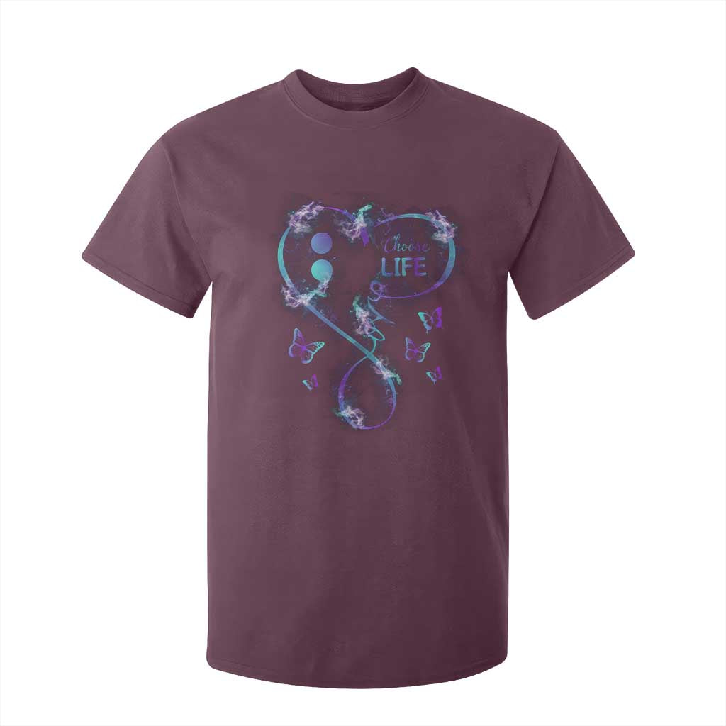 Suicide Prevention Support T Shirt For Kid Choose Life Love Heart Semicolon Butterfly