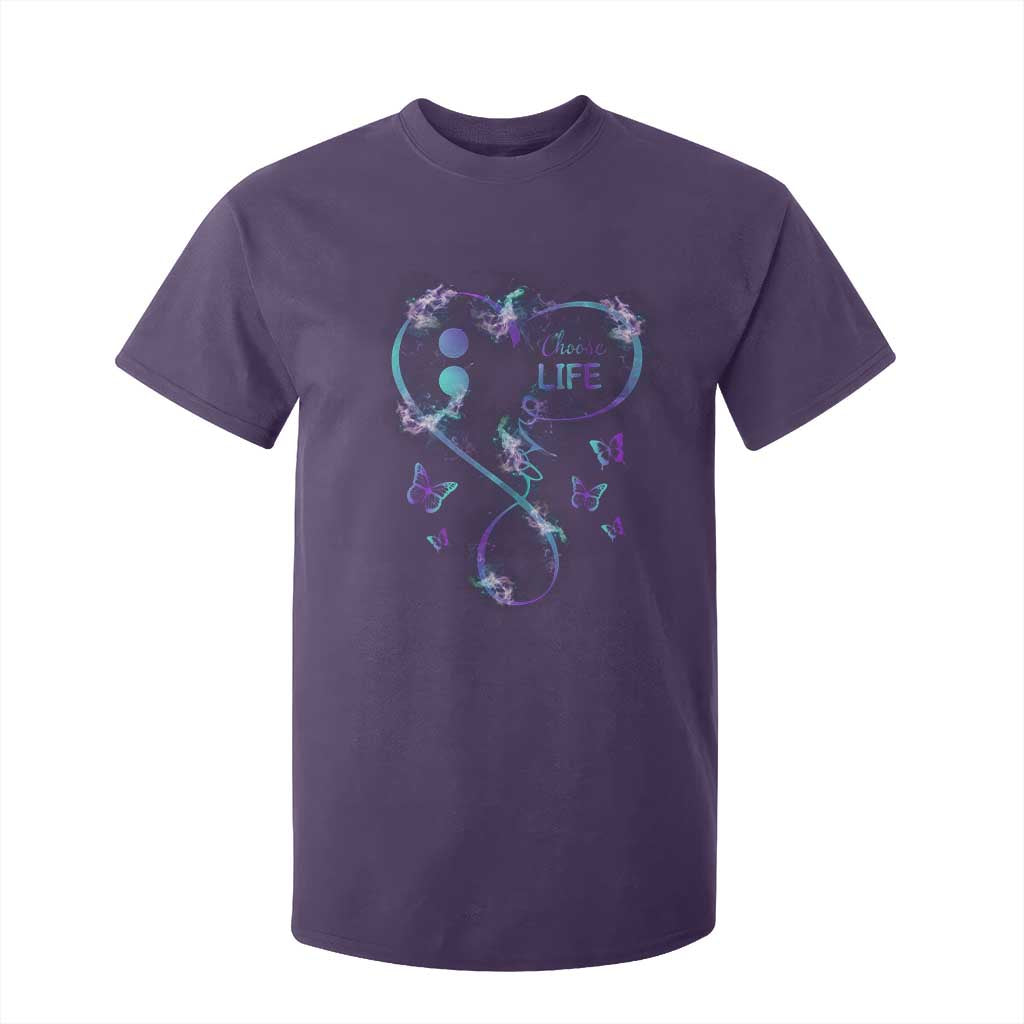 Suicide Prevention Support T Shirt For Kid Choose Life Love Heart Semicolon Butterfly