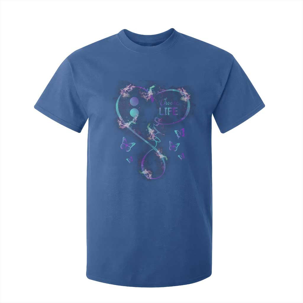 Suicide Prevention Support T Shirt For Kid Choose Life Love Heart Semicolon Butterfly