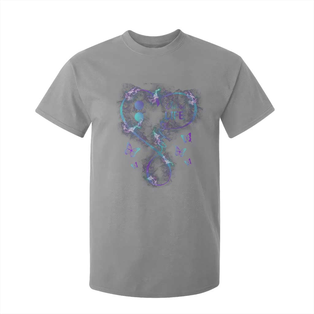 Suicide Prevention Support T Shirt For Kid Choose Life Love Heart Semicolon Butterfly