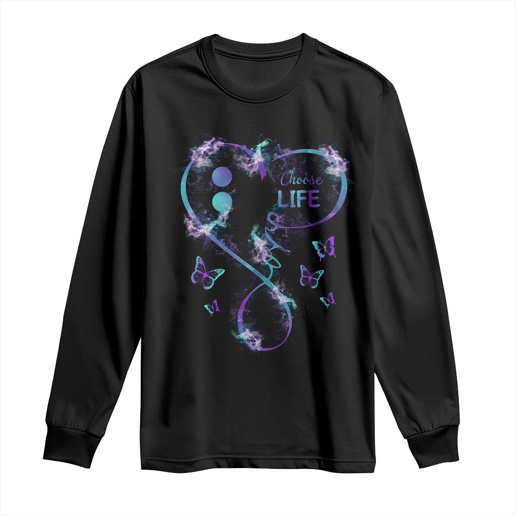 Suicide Prevention Support Long Sleeve Shirt Choose Life Love Heart Semicolon Butterfly