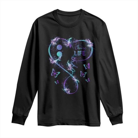 Suicide Prevention Support Long Sleeve Shirt Choose Life Love Heart Semicolon Butterfly