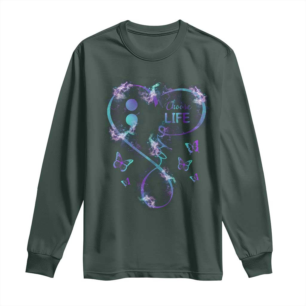 Suicide Prevention Support Long Sleeve Shirt Choose Life Love Heart Semicolon Butterfly