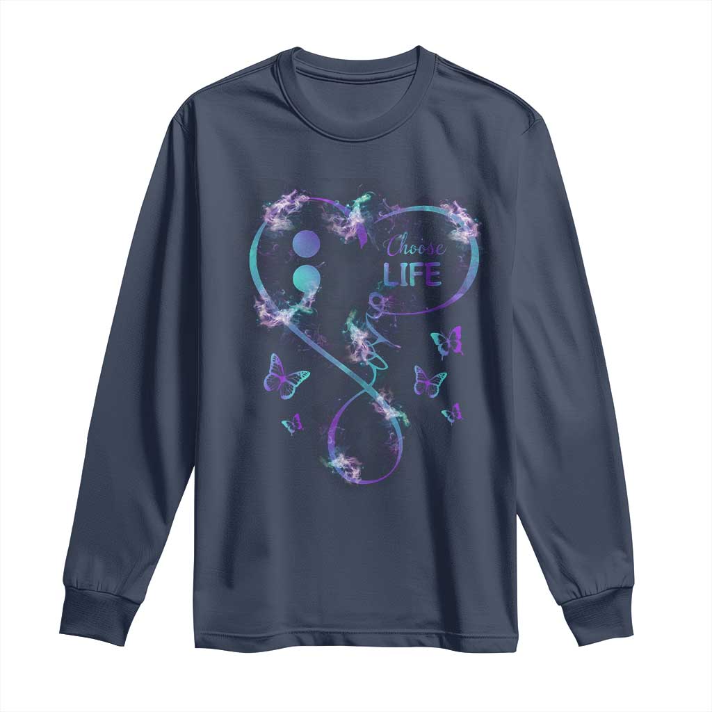 Suicide Prevention Support Long Sleeve Shirt Choose Life Love Heart Semicolon Butterfly