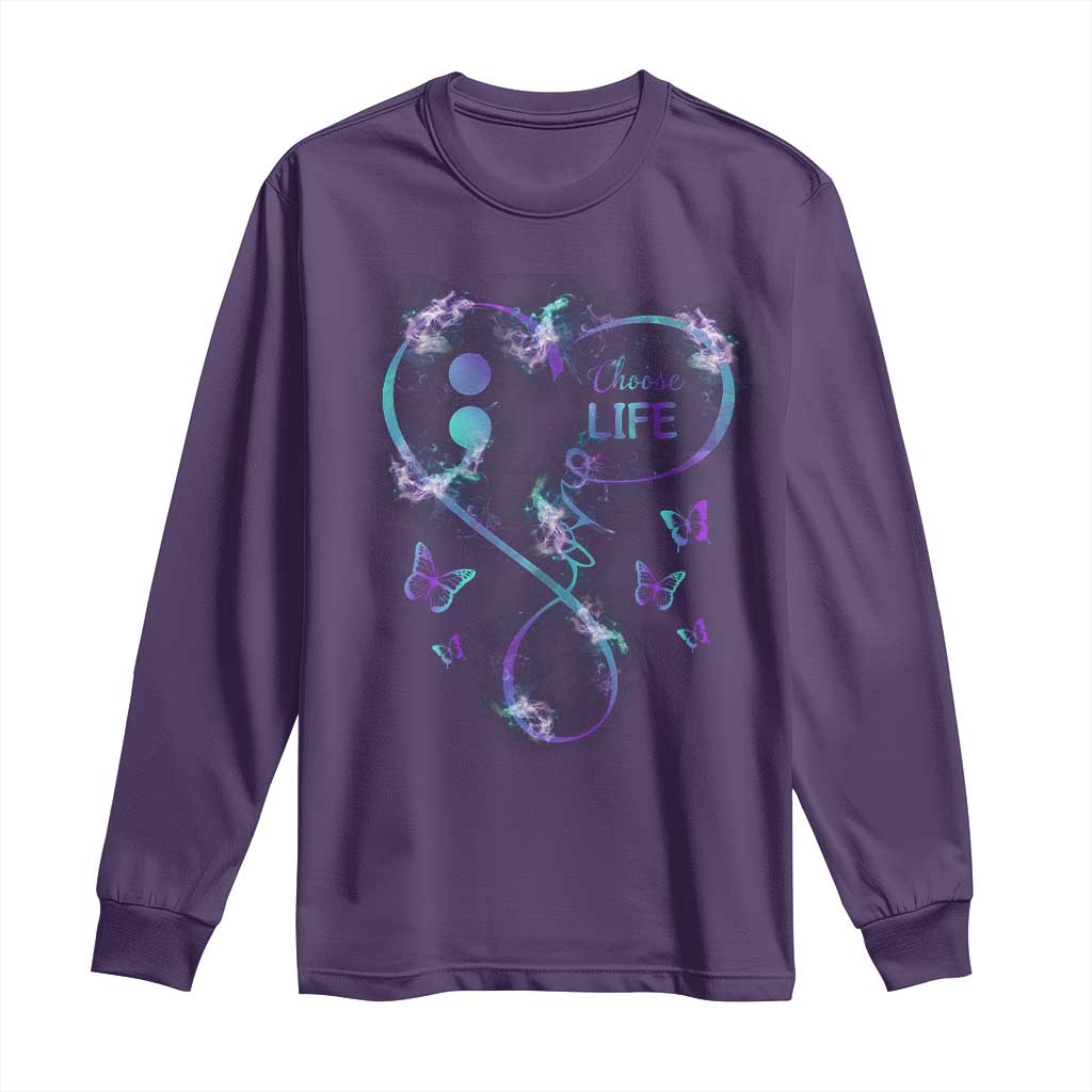 Suicide Prevention Support Long Sleeve Shirt Choose Life Love Heart Semicolon Butterfly