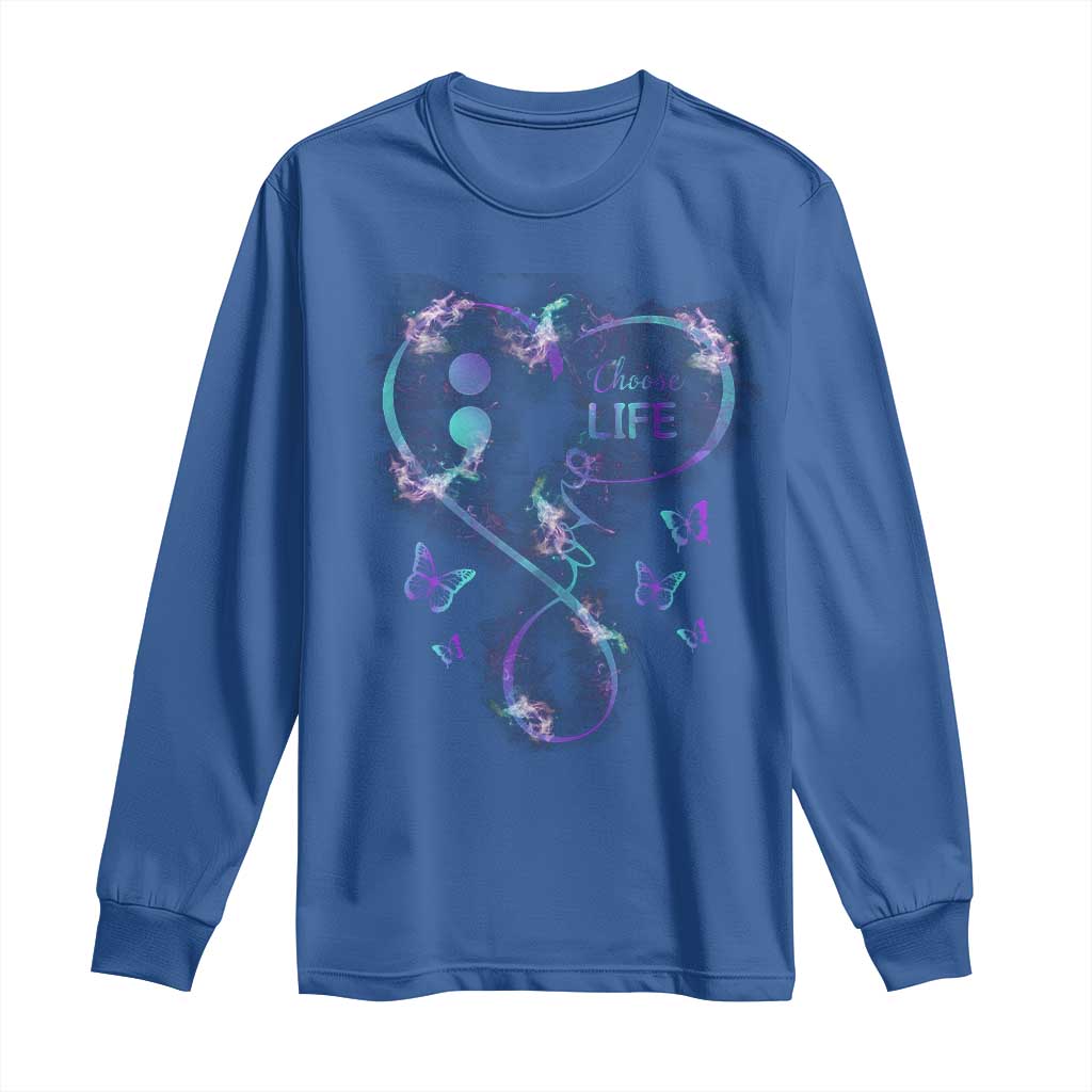 Suicide Prevention Support Long Sleeve Shirt Choose Life Love Heart Semicolon Butterfly