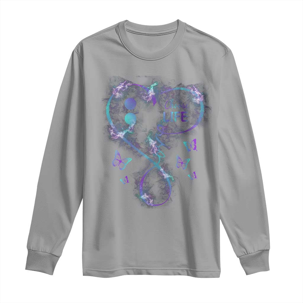 Suicide Prevention Support Long Sleeve Shirt Choose Life Love Heart Semicolon Butterfly