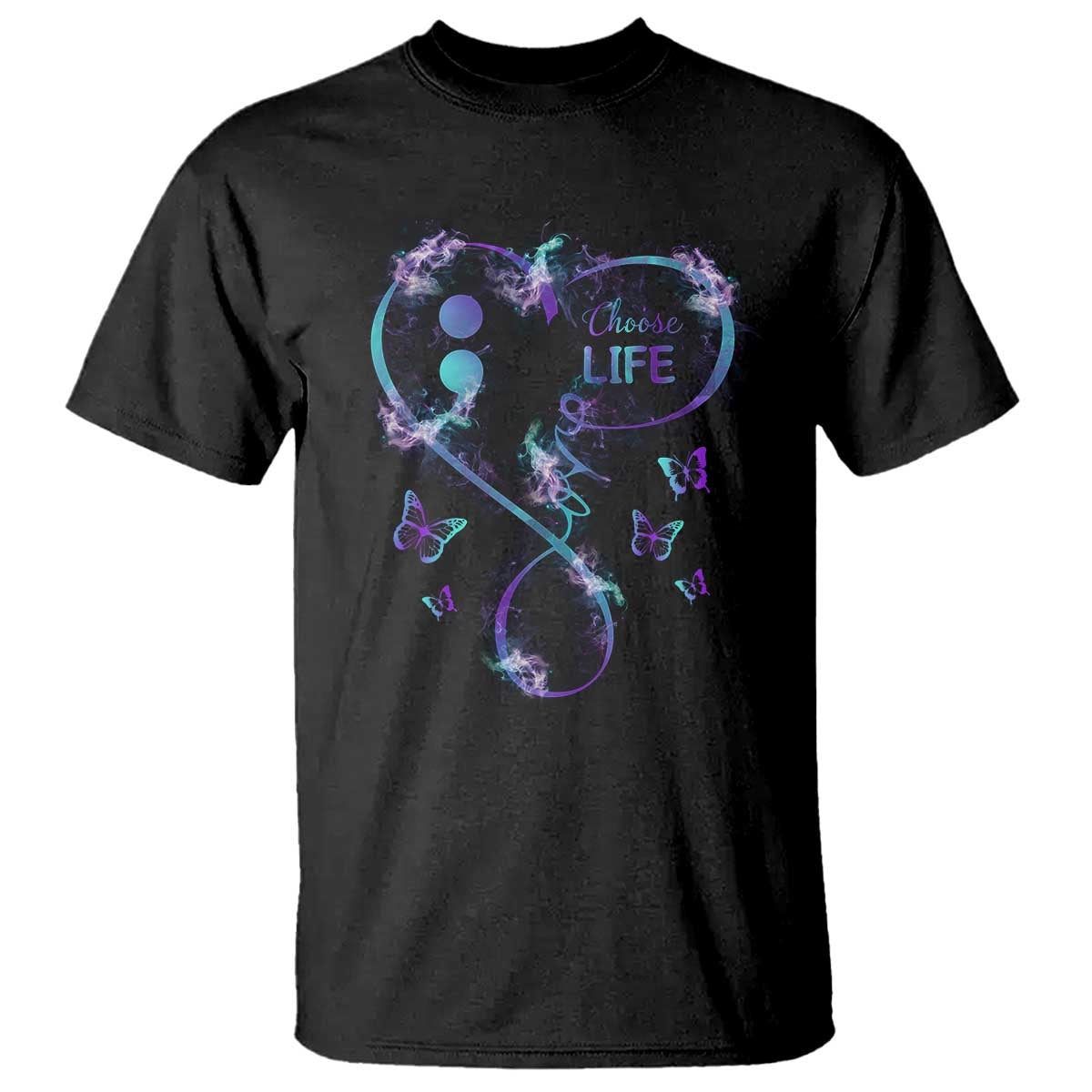 Suicide Prevention Support T Shirt Choose Life Love Heart Semicolon Butterfly