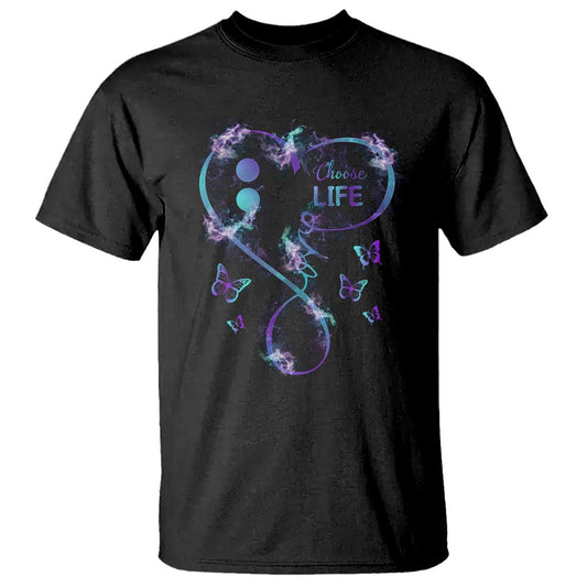 Suicide Prevention Support T Shirt Choose Life Love Heart Semicolon Butterfly
