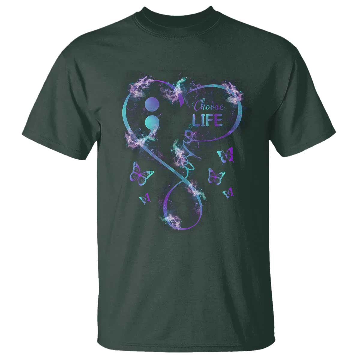 Suicide Prevention Support T Shirt Choose Life Love Heart Semicolon Butterfly