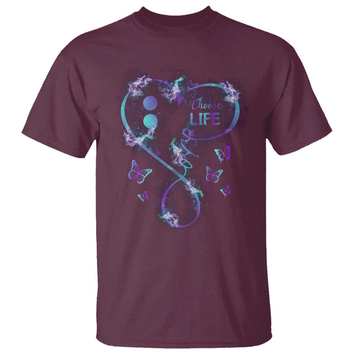 Suicide Prevention Support T Shirt Choose Life Love Heart Semicolon Butterfly