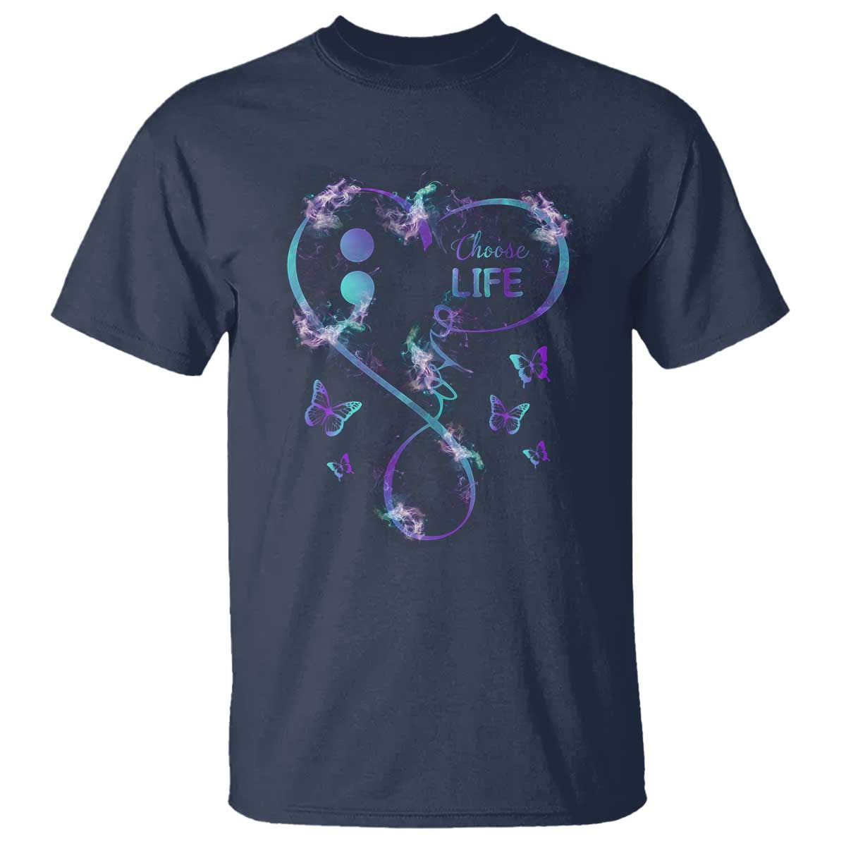 Suicide Prevention Support T Shirt Choose Life Love Heart Semicolon Butterfly
