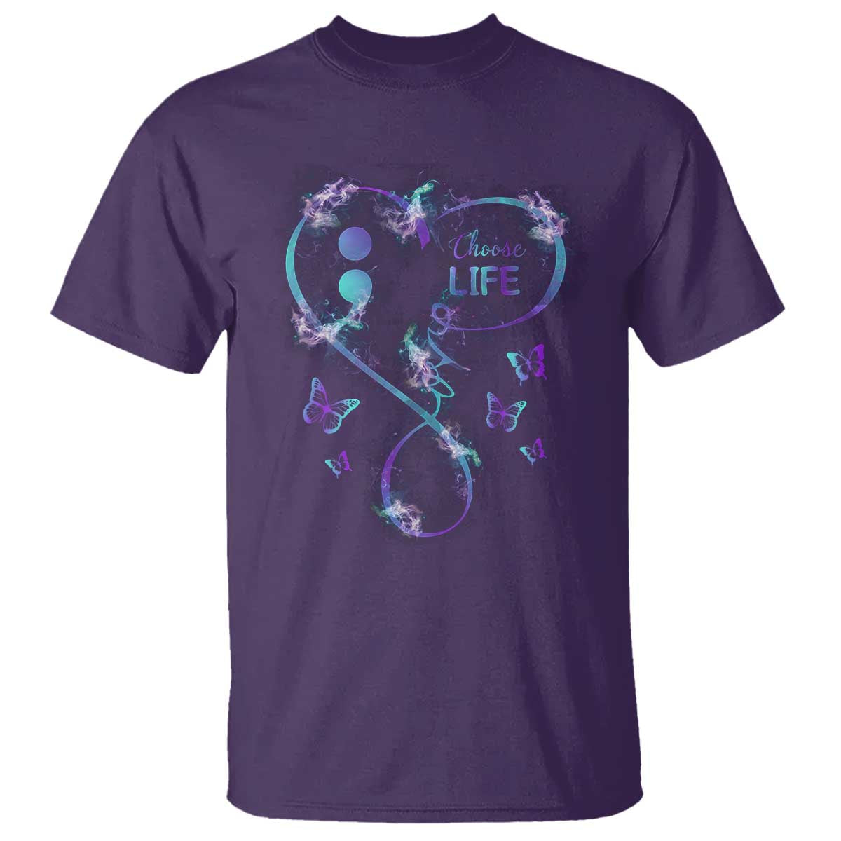 Suicide Prevention Support T Shirt Choose Life Love Heart Semicolon Butterfly