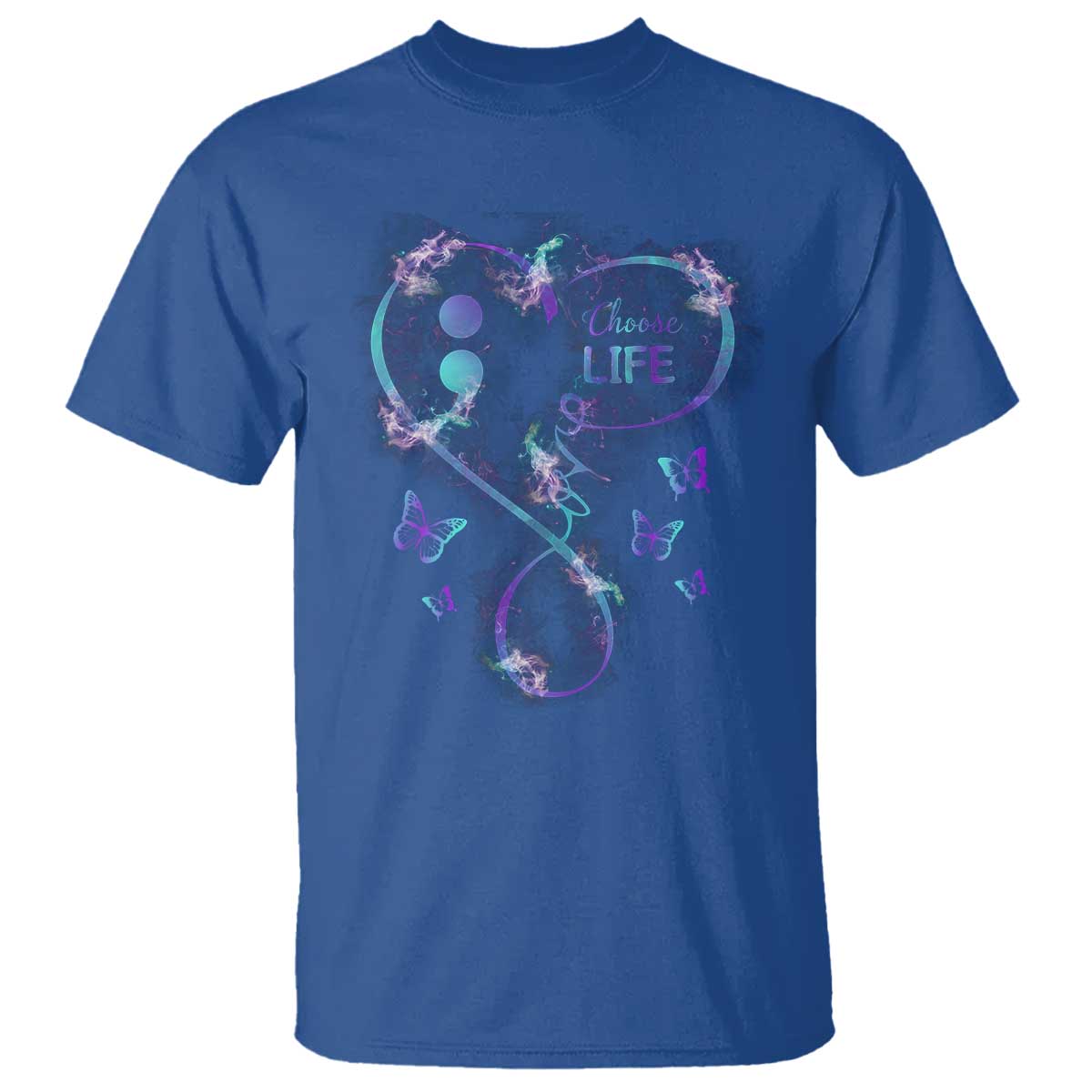 Suicide Prevention Support T Shirt Choose Life Love Heart Semicolon Butterfly