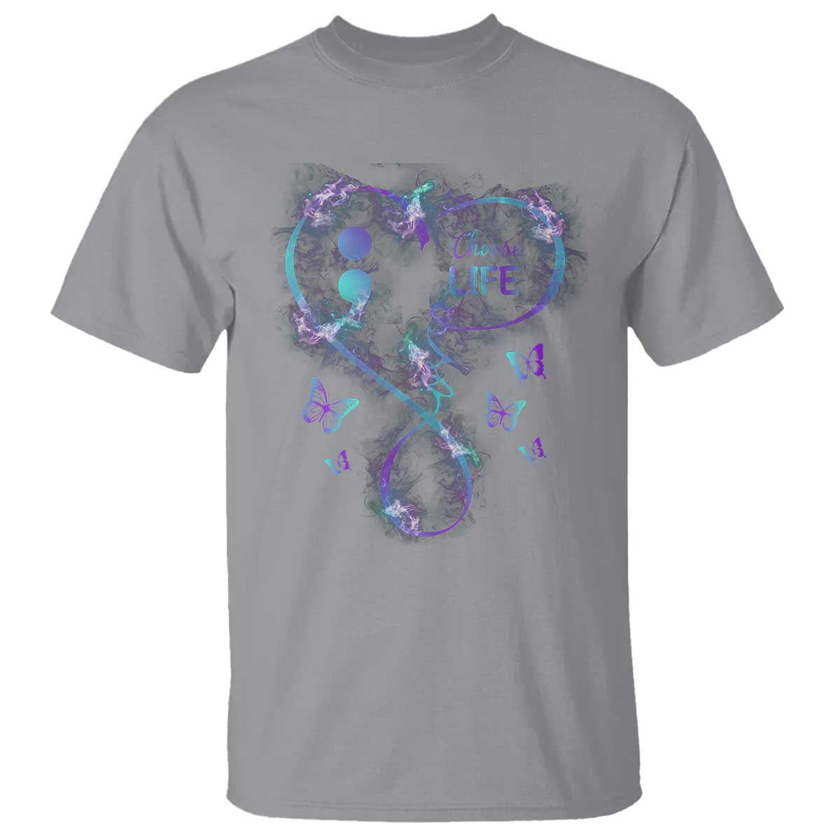 Suicide Prevention Support T Shirt Choose Life Love Heart Semicolon Butterfly