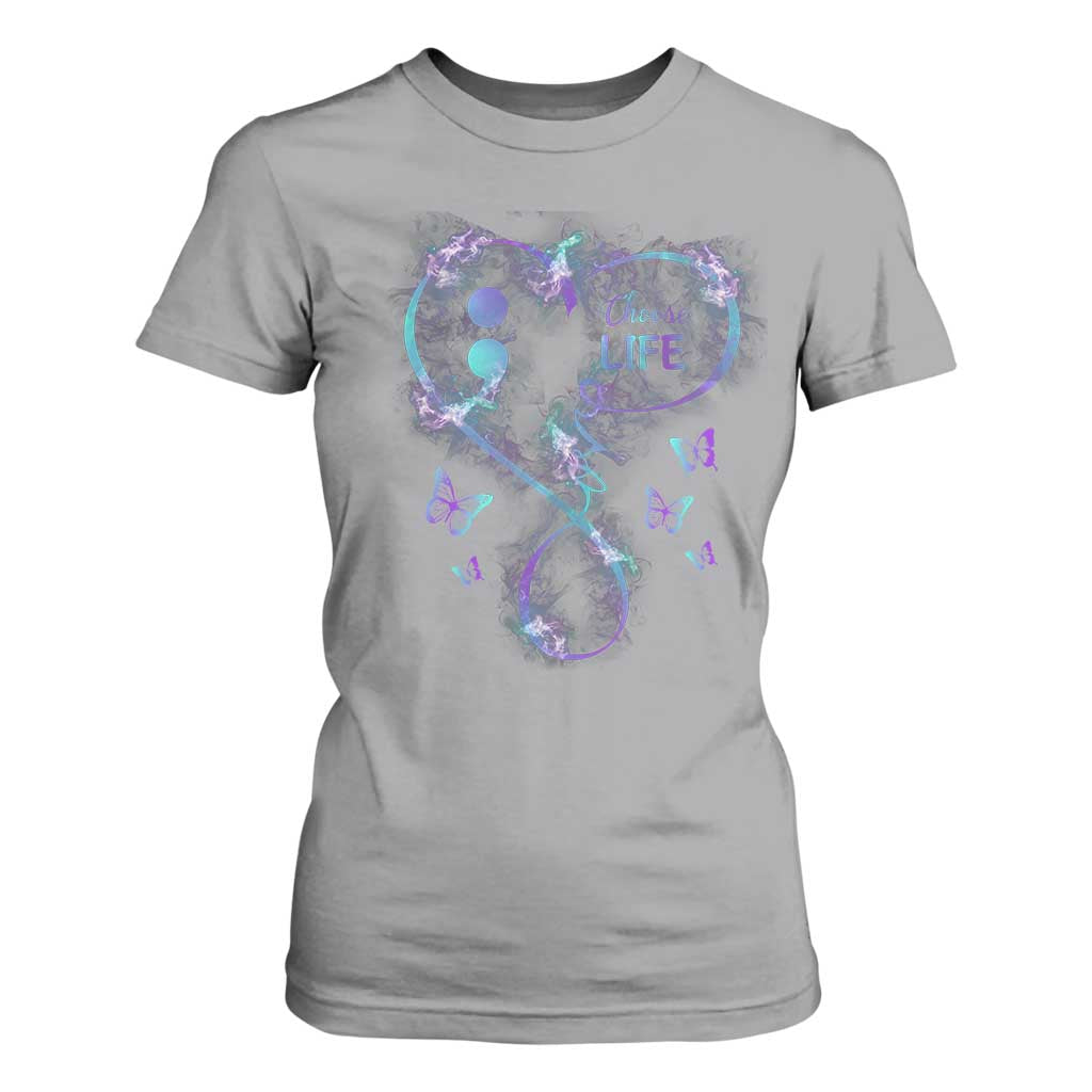 Suicide Prevention Support T Shirt For Women Choose Life Love Heart Semicolon Butterfly