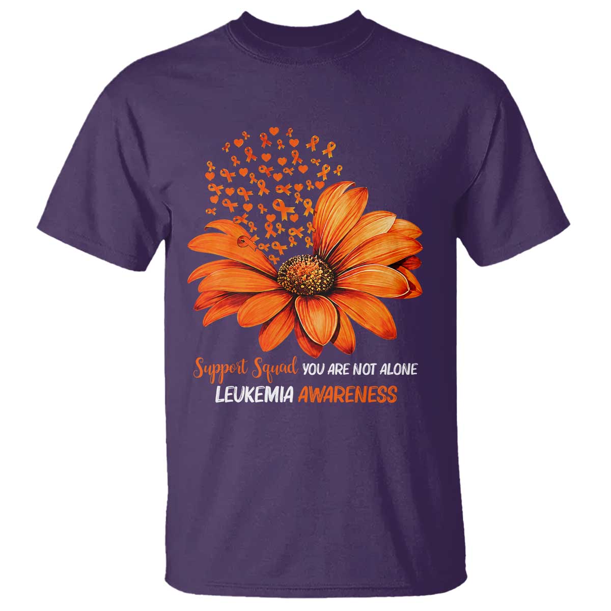Leukemia Support Squad You Are Not Alone T Shirt Orange Sunflower Ribbon