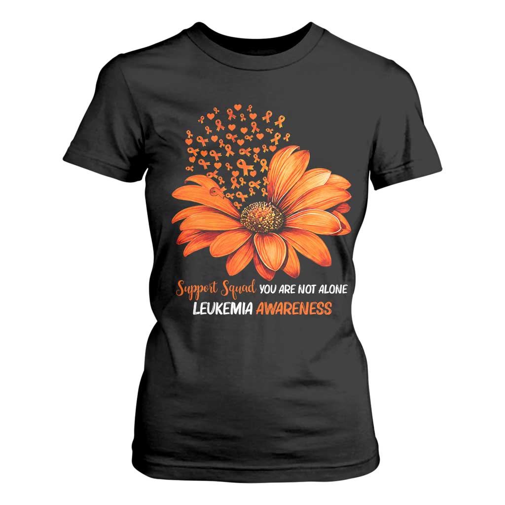 Leukemia Support Squad You Are Not Alone T Shirt For Women Orange Sunflower Ribbon